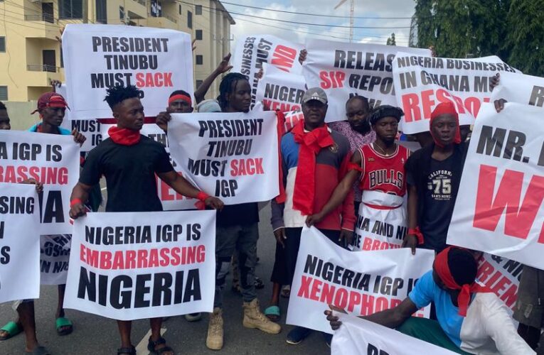 Concerned Ghanaians Protest at Nigerian Embassy in Accra Over Attacks on Ghanaian Businessmen in Nigeria